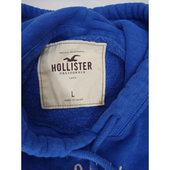Hollister Size L Logo Graphic Hoodie Blue Pullover Kangaroo Pocket Athleisure - Picture 6 of 10